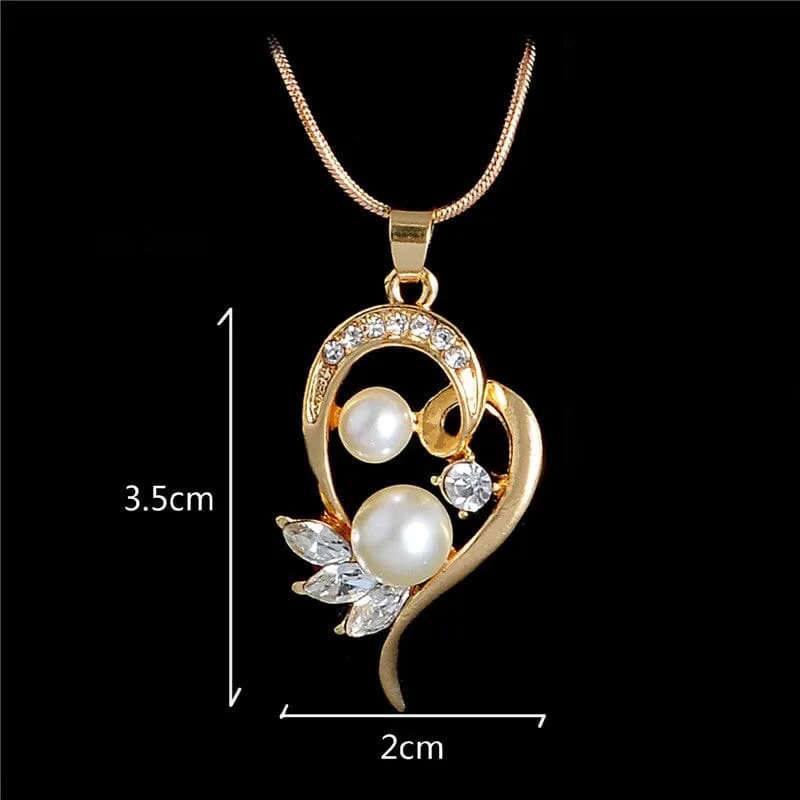 18K Gold Plated Full Crystal Pearl Jewelry Set