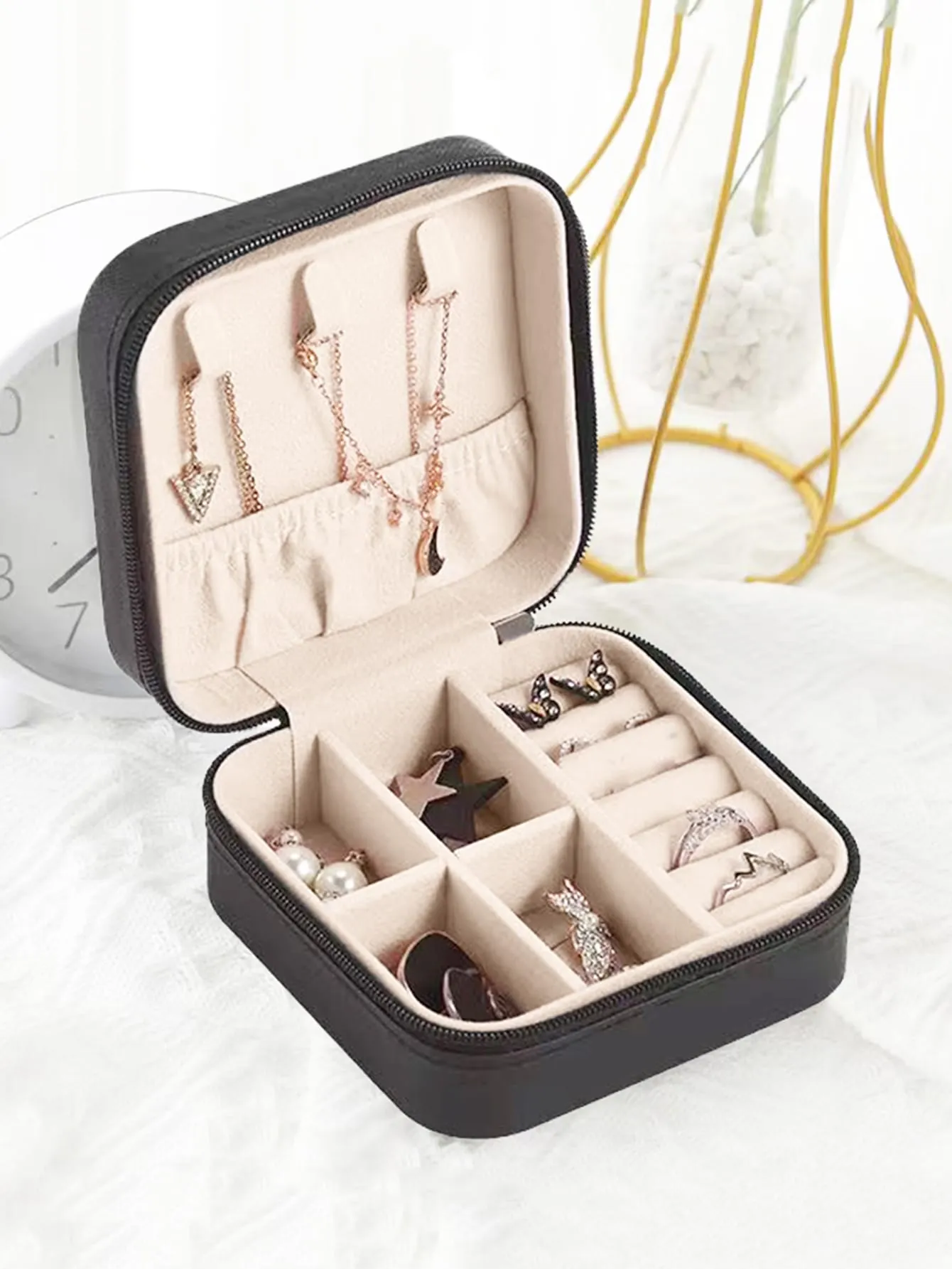 1pc Portable Jewelry Storage Box, Multi-grid Jewelry Organizer Storage Case For Home