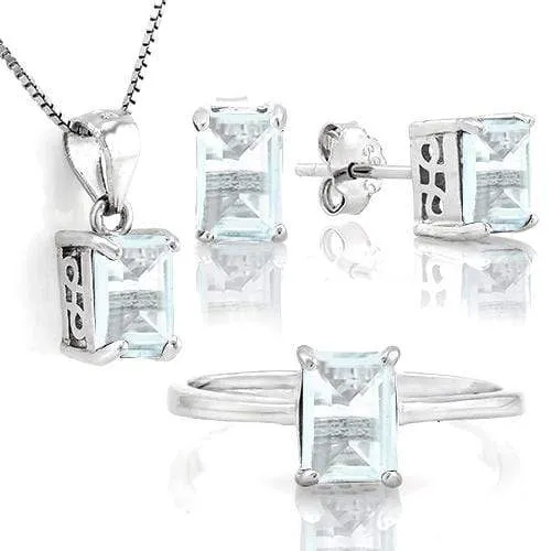 3 CARAT AQUAMARINE 925 STERLING SILVER JEWELRY SET