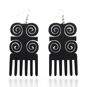 African Print Earrings | Black comb wooden earrings