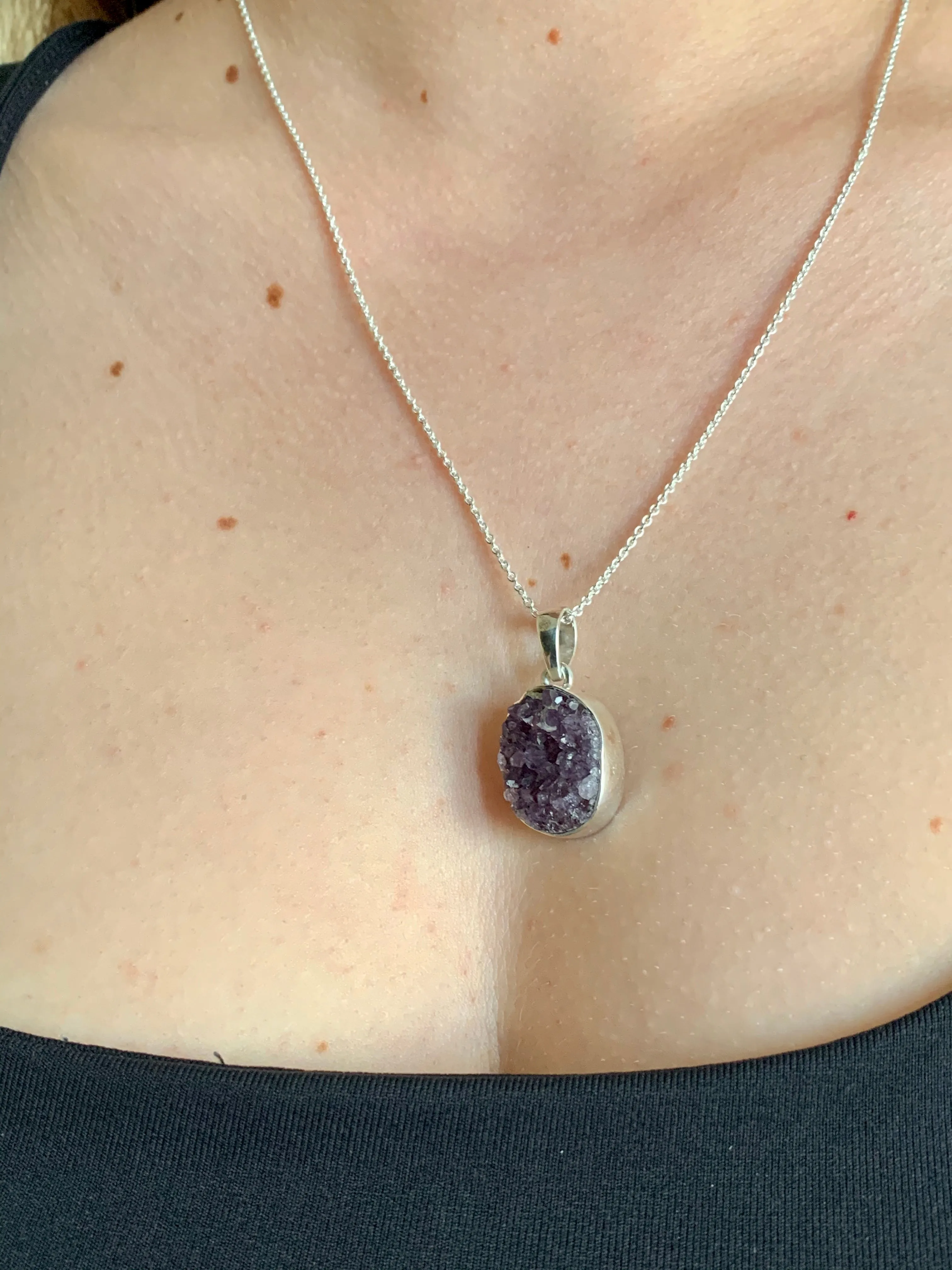 Amethyst Druzy Pendant - Oval