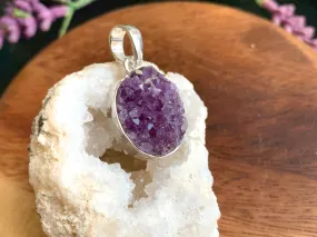 Amethyst Druzy Pendant - Oval