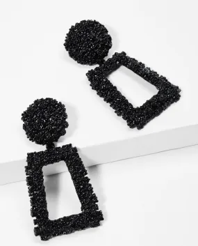 ANTALYA BLACK RECTANGULAR DROP EARRINGS