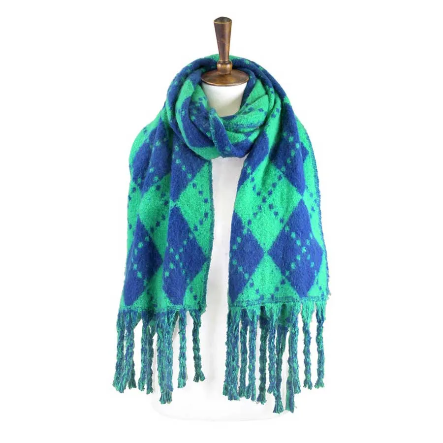 Argyle Print Oblong Scarf With Fringe