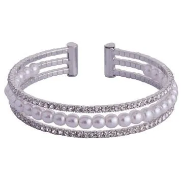 AUDREY RHODIUM PLATED & PEARL BANGLE BRACELET