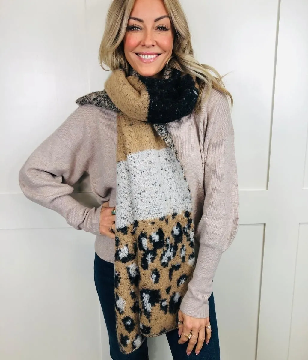 Beige Maisie Leopard Wool Blend Scarf