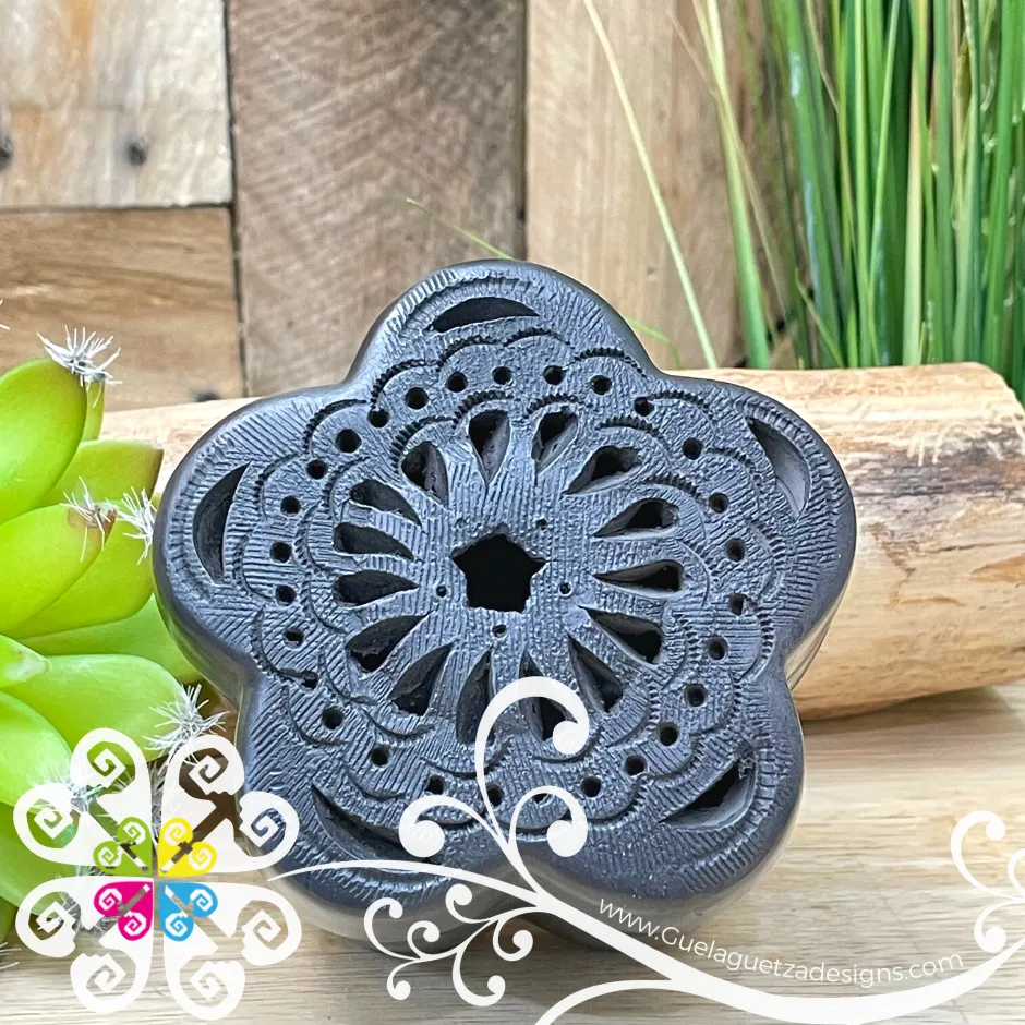 Black Flower Jewelry Box - Barro Negro Oaxaca