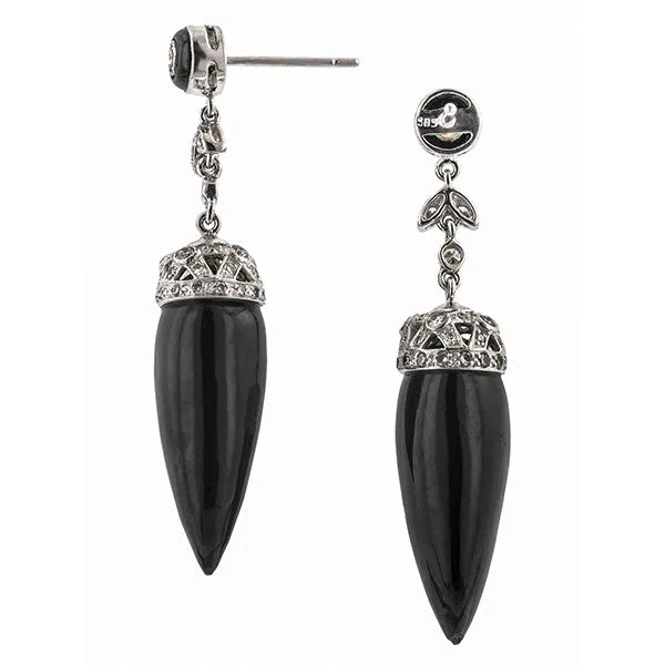 Black Onyx & Diamond Drop Earrings