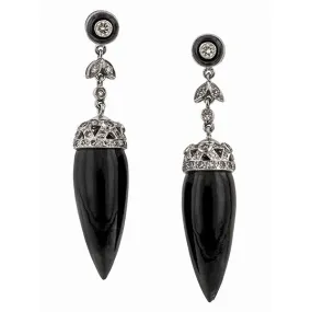 Black Onyx & Diamond Drop Earrings