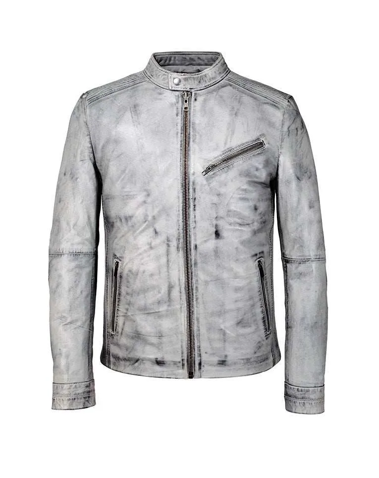 Blouson en cuir gris clair