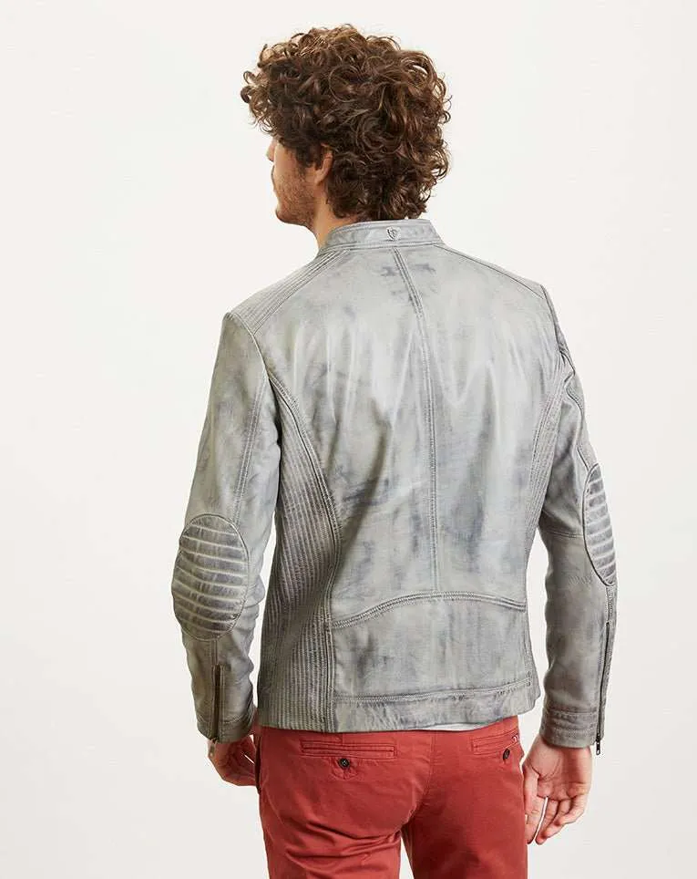 Blouson en cuir gris clair