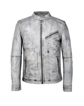 Blouson en cuir gris clair