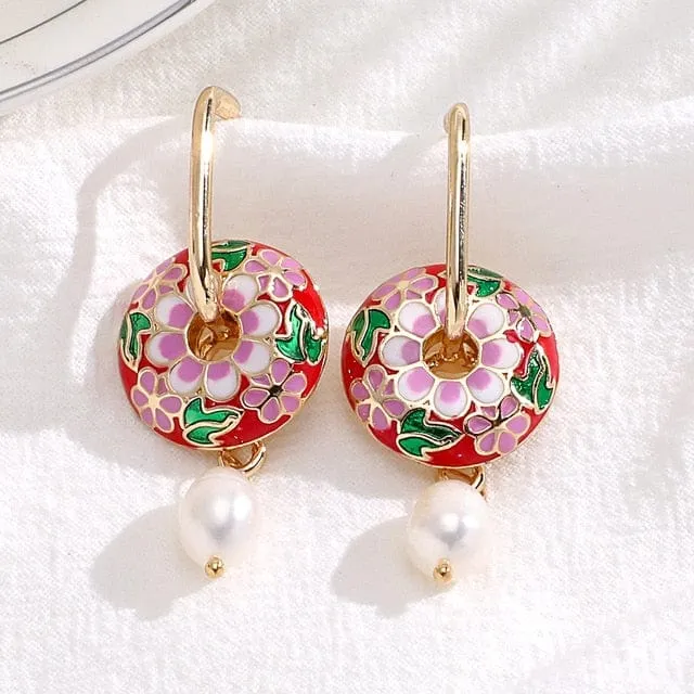 Boho Enamel Pearl Drop Earrings - 20 Styles