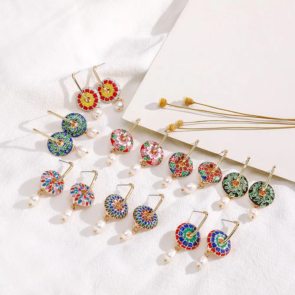 Boho Enamel Pearl Drop Earrings - 20 Styles