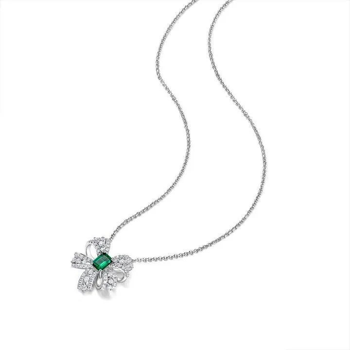 Bowknot Emerald Pendant Necklace