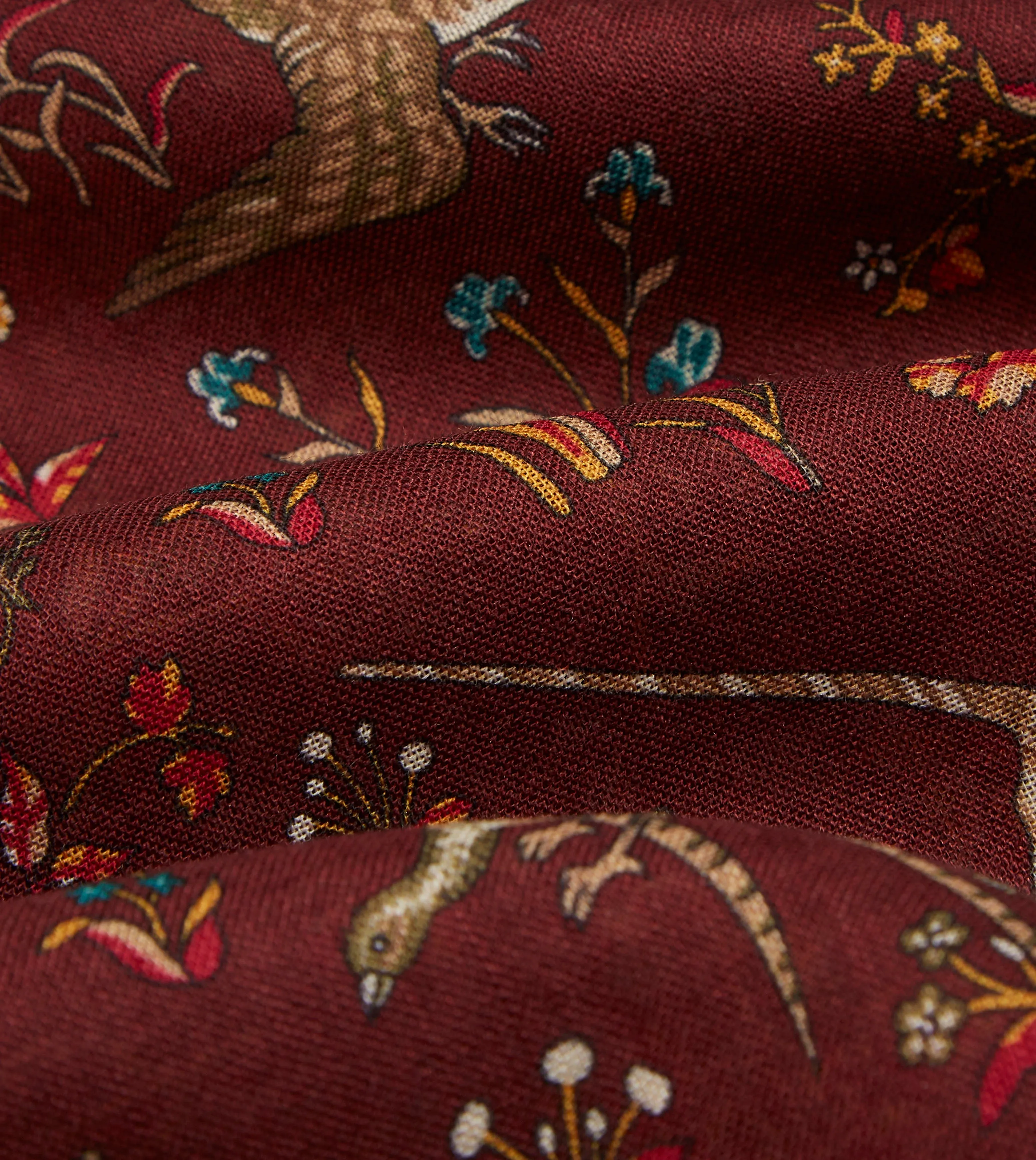 Burgundy Unicorn Print Wool-Silk Scarf