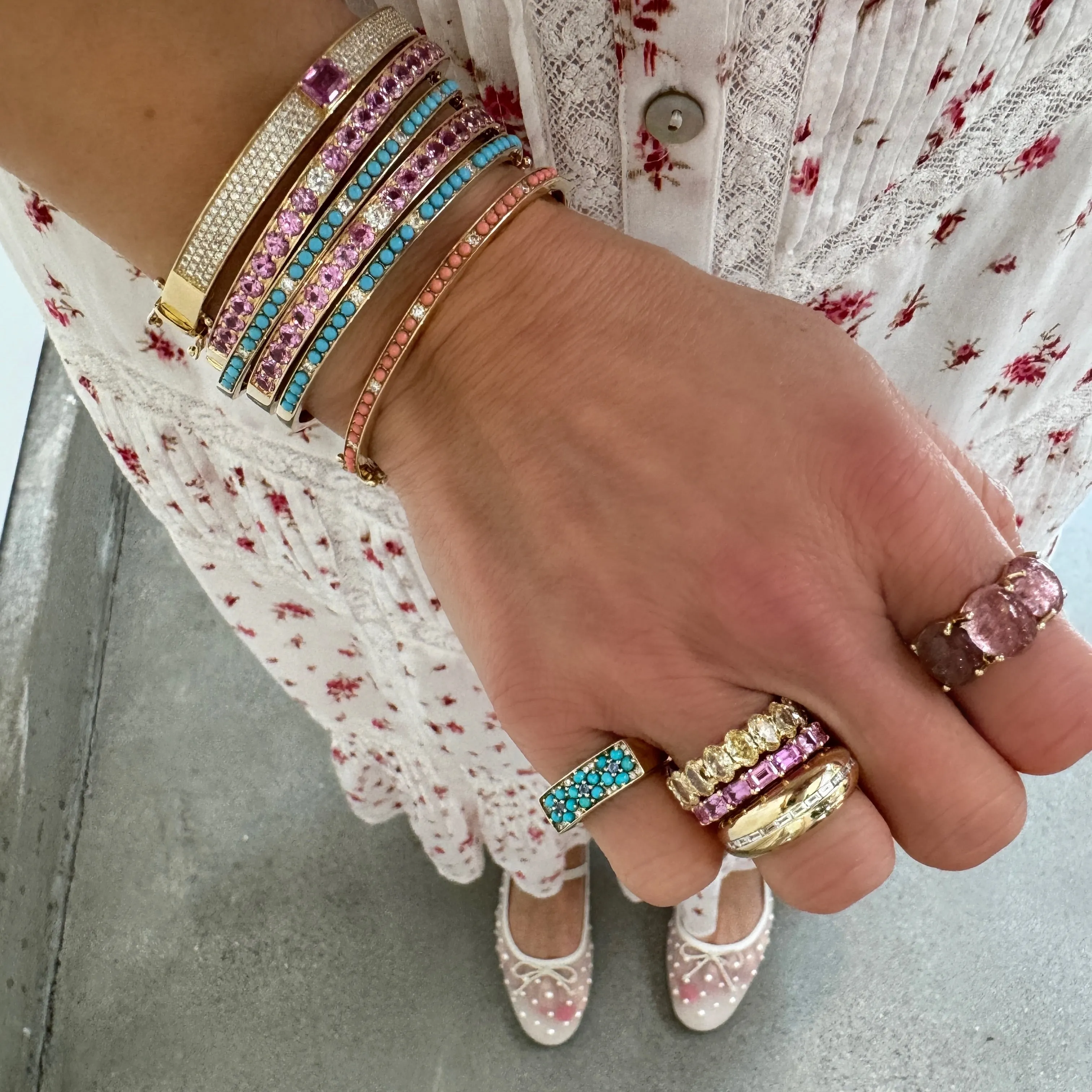 Captivating Coral & Diamond Bangle Bracelet