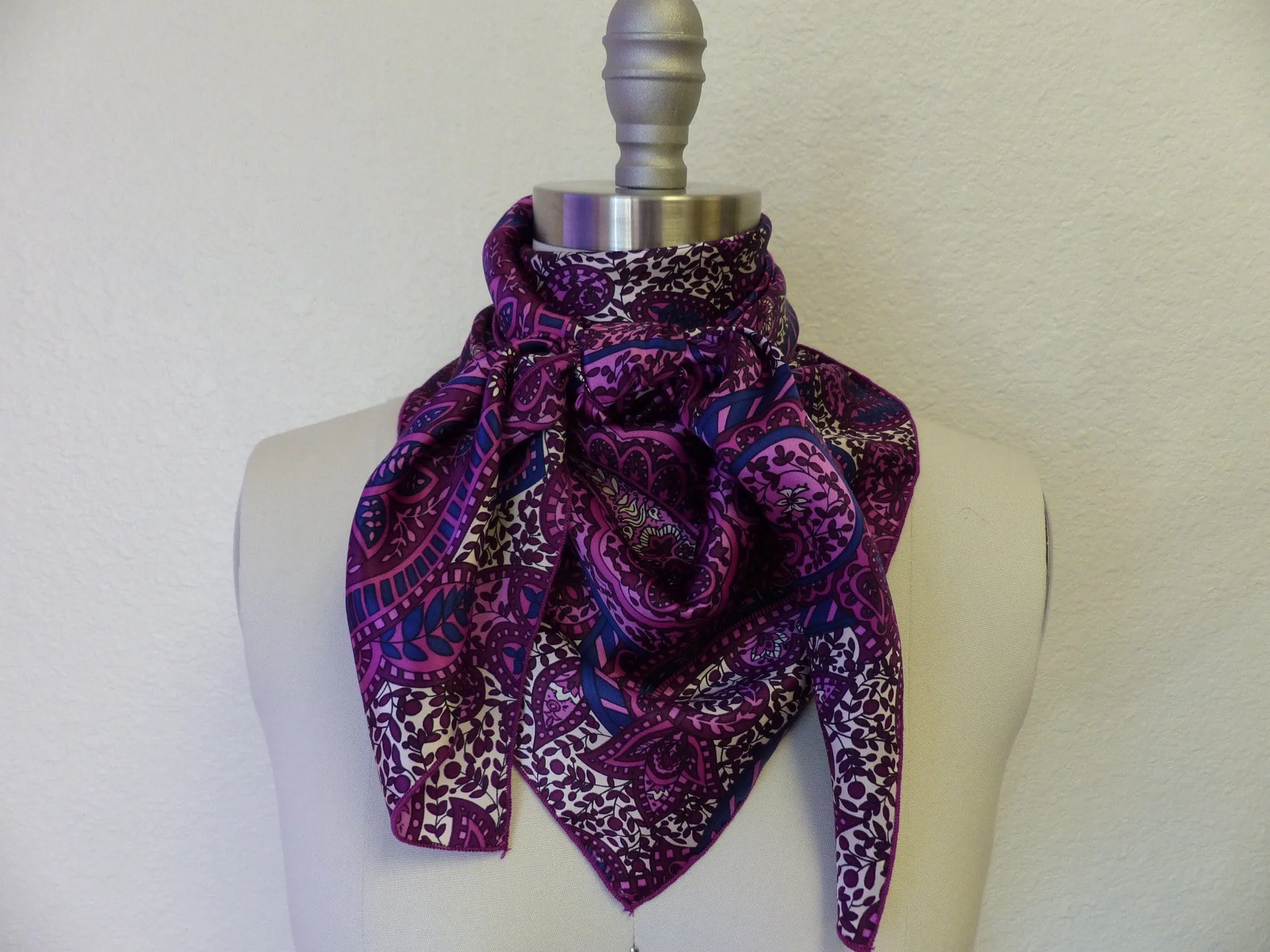 CR Fuchsia and Royal Paisley Silk Scarf