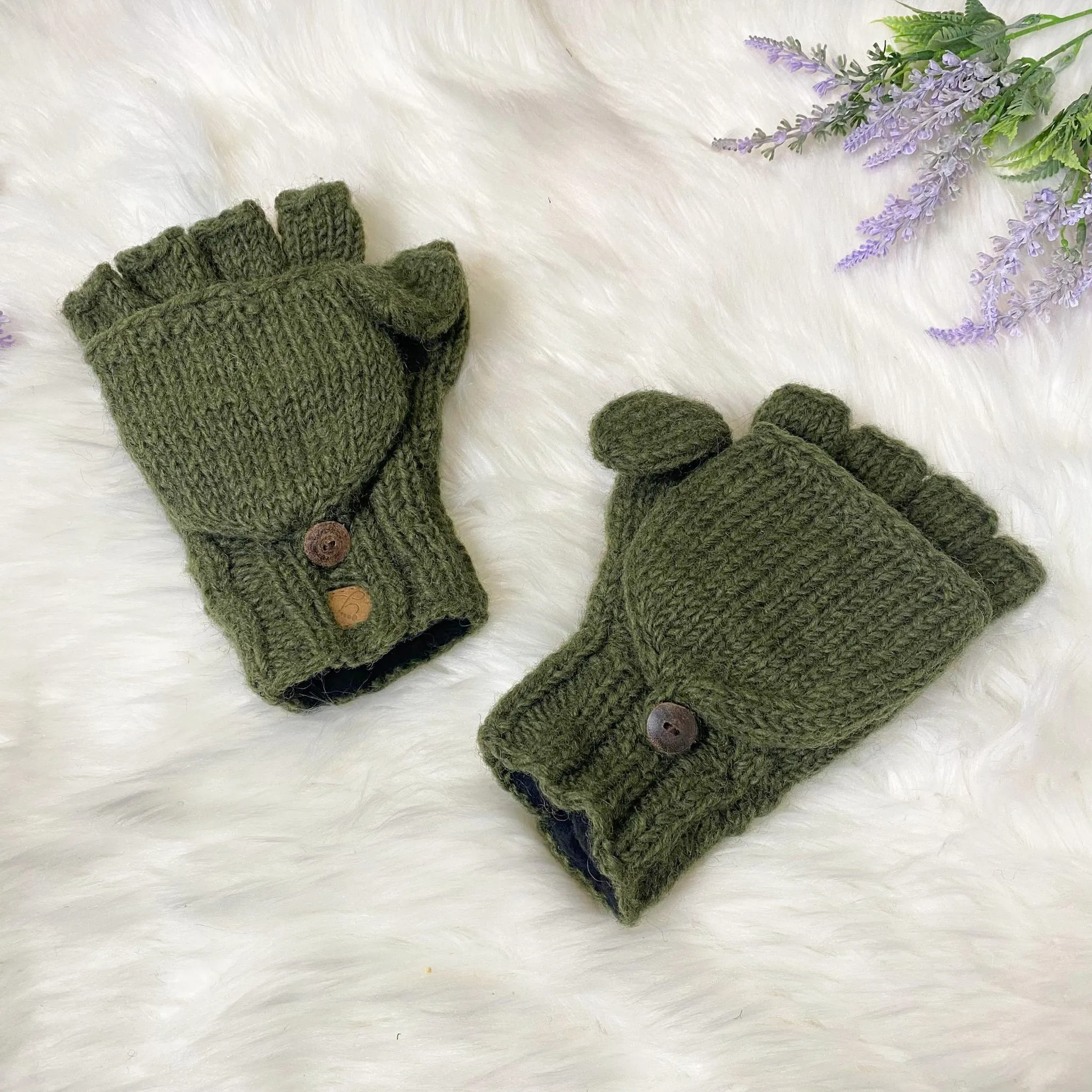 Crocheted Unisex Merino Wool Convertible Gloves/Mittens