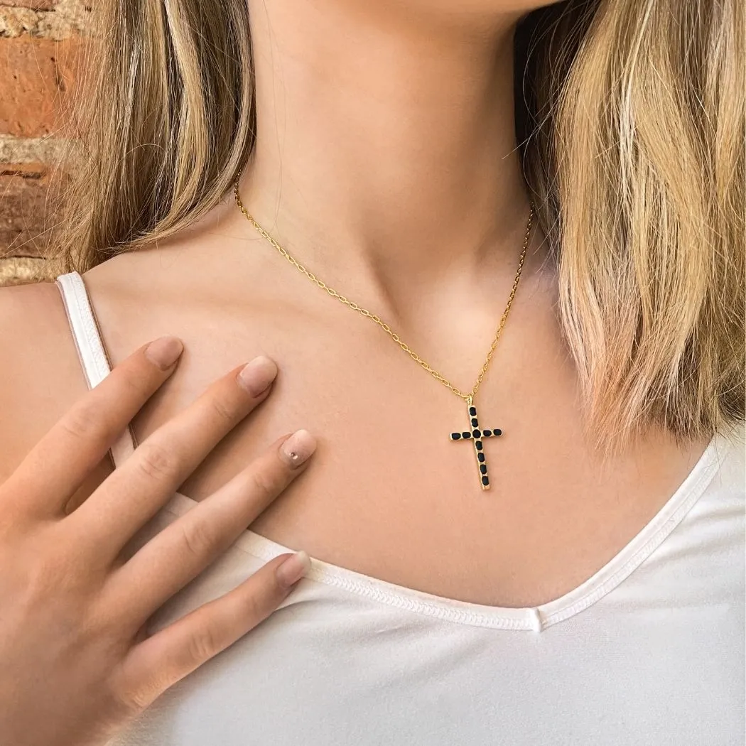 Cross Pendant (Onyx) - Gold