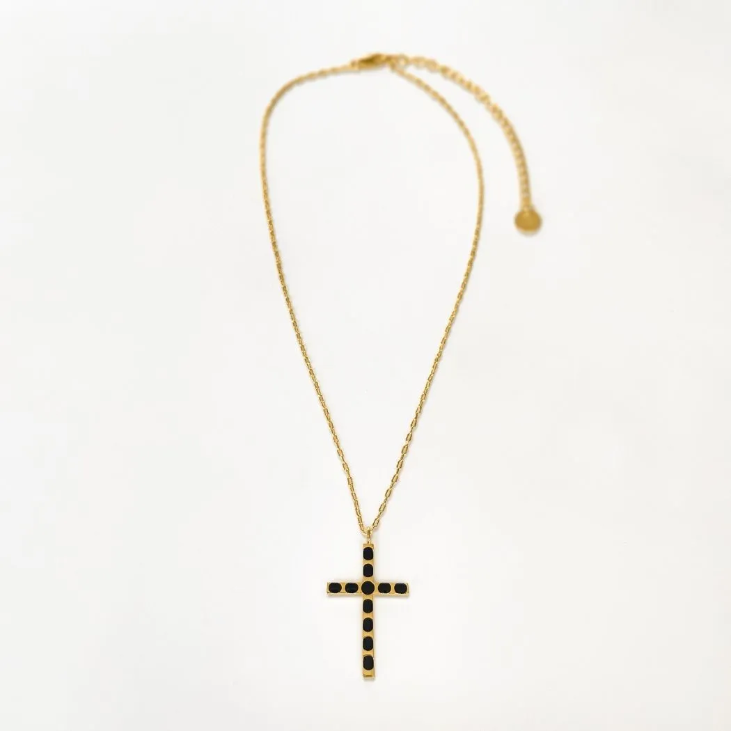 Cross Pendant (Onyx) - Gold