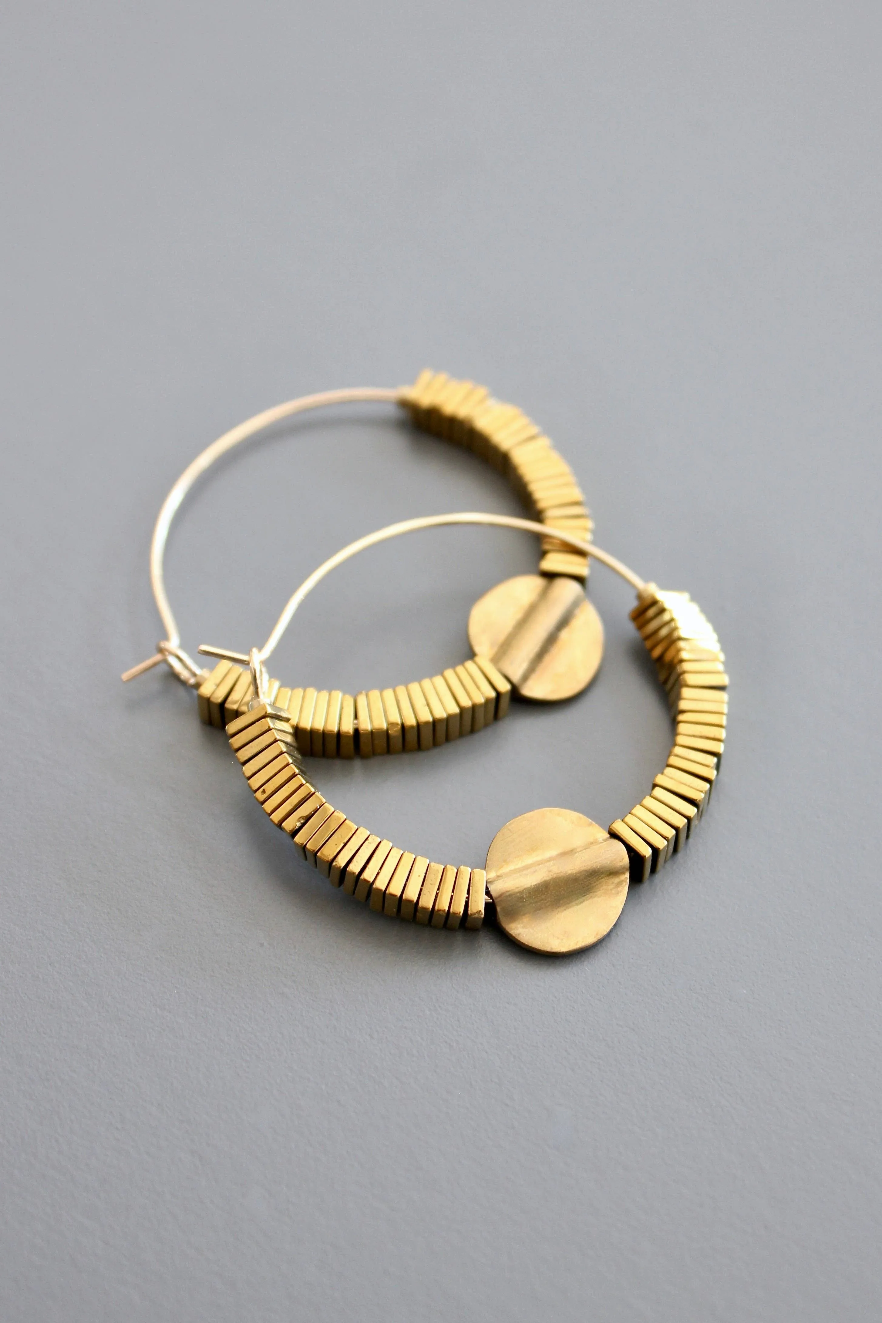 David Aubrey Jewelry - ISLE05 Gold hematite hoop earrings