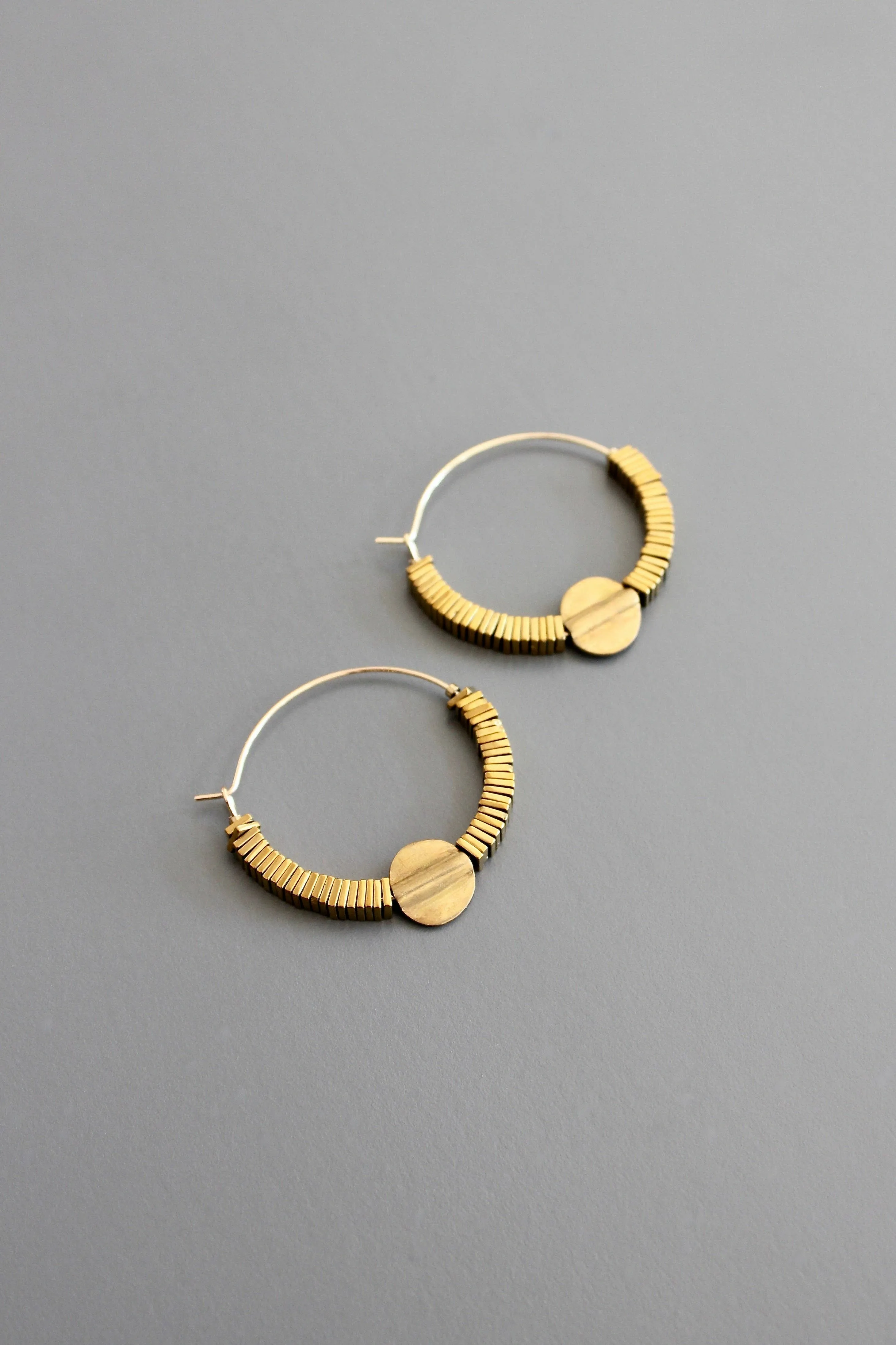 David Aubrey Jewelry - ISLE05 Gold hematite hoop earrings