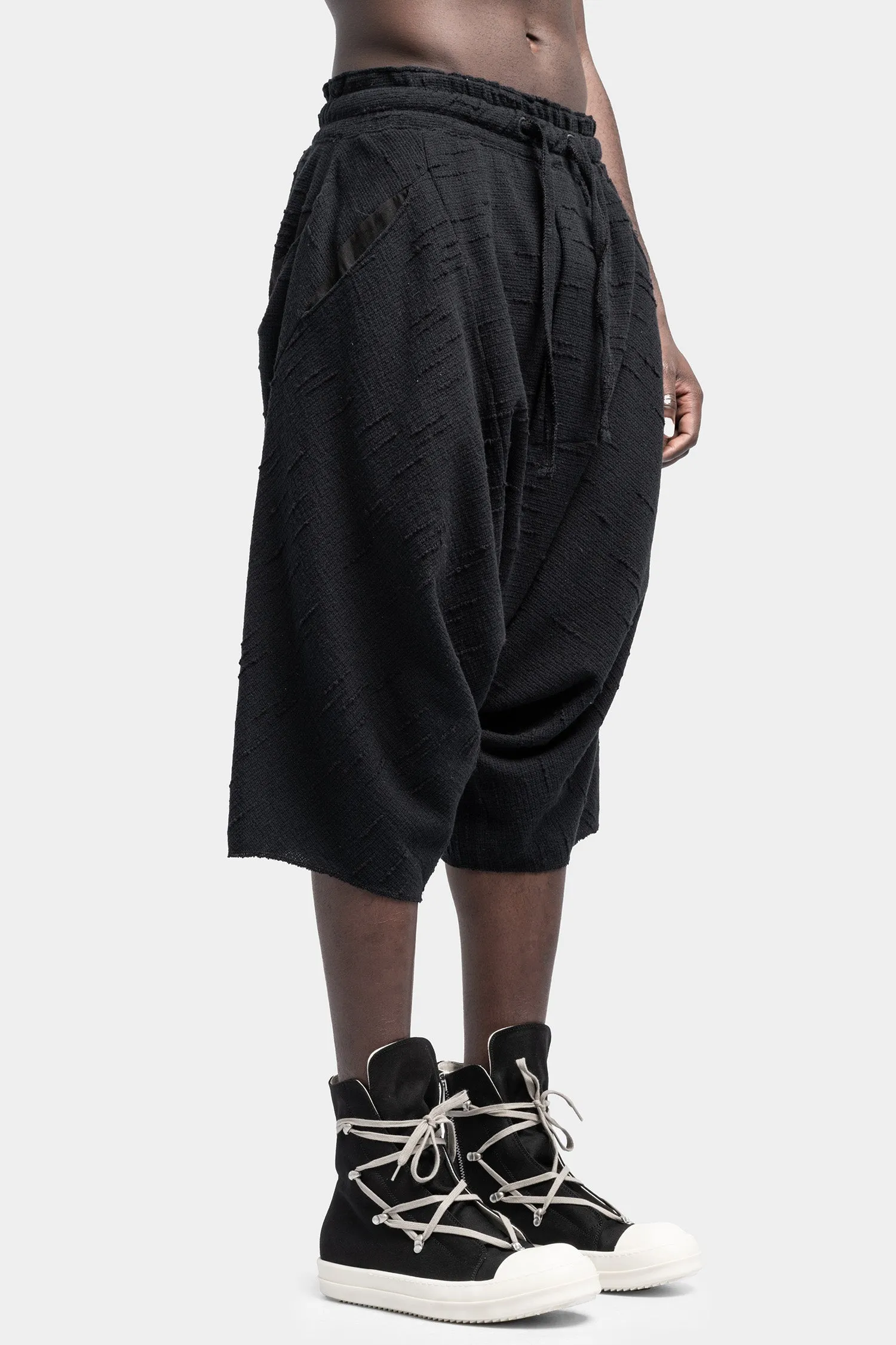 Deep drop crotch contrast shorts