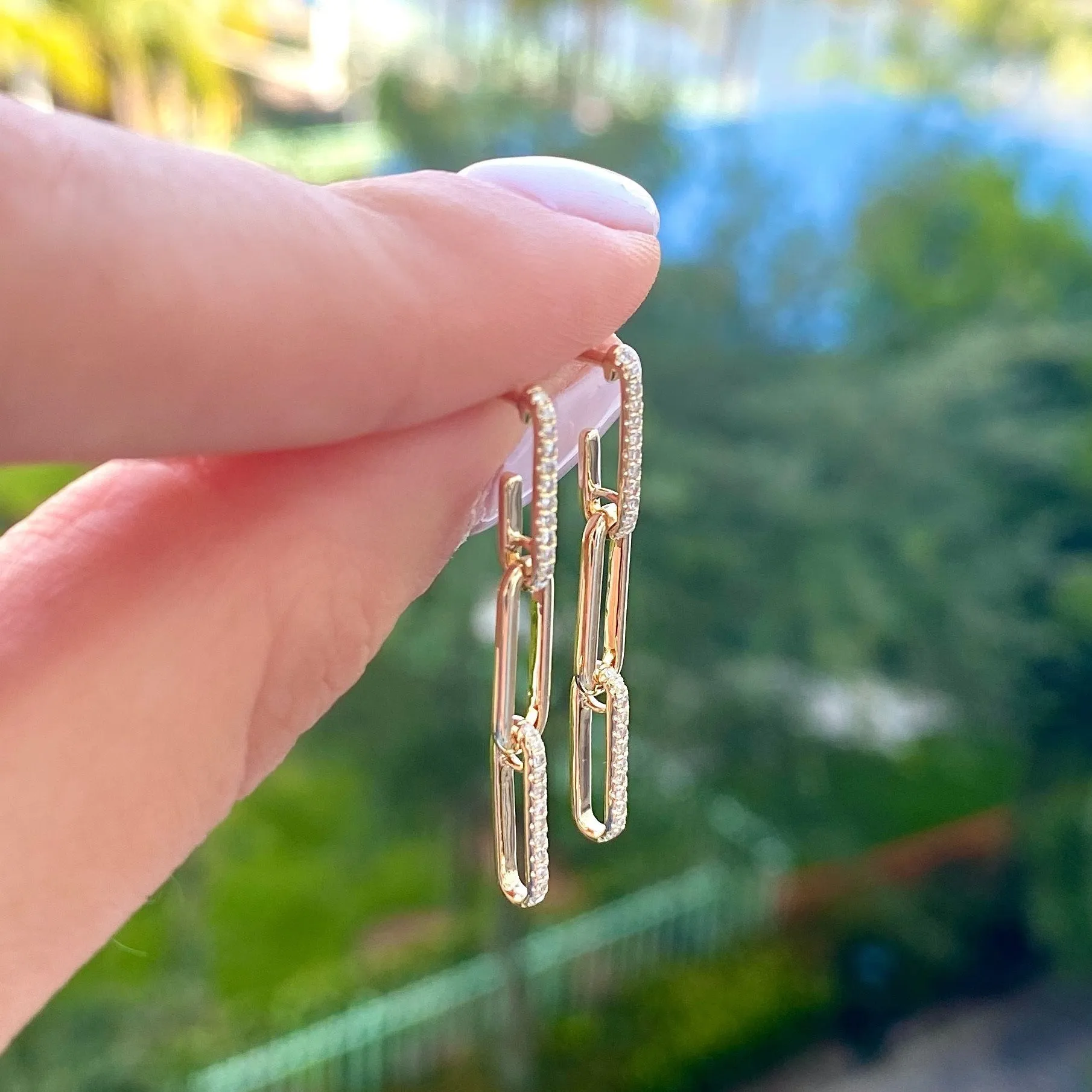 Diamond Dangling Link Drop Earrings