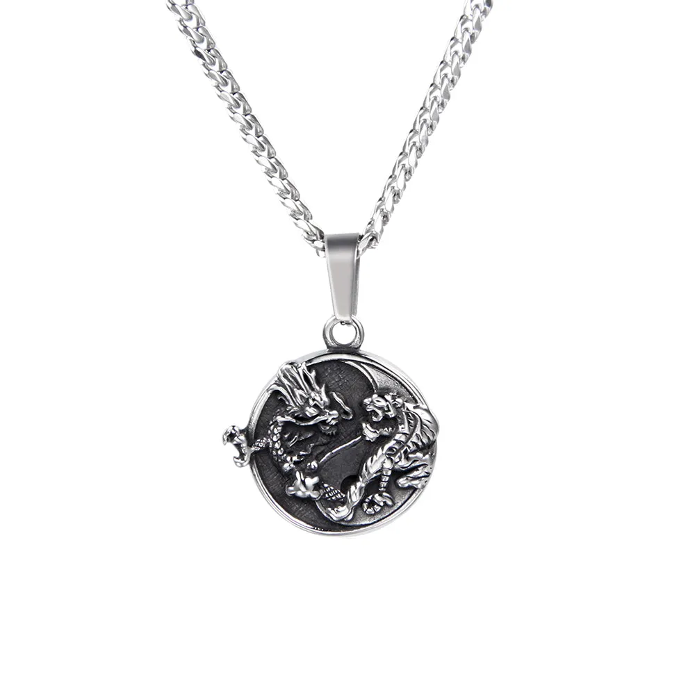 Dragon Tiger Pendant - Silver