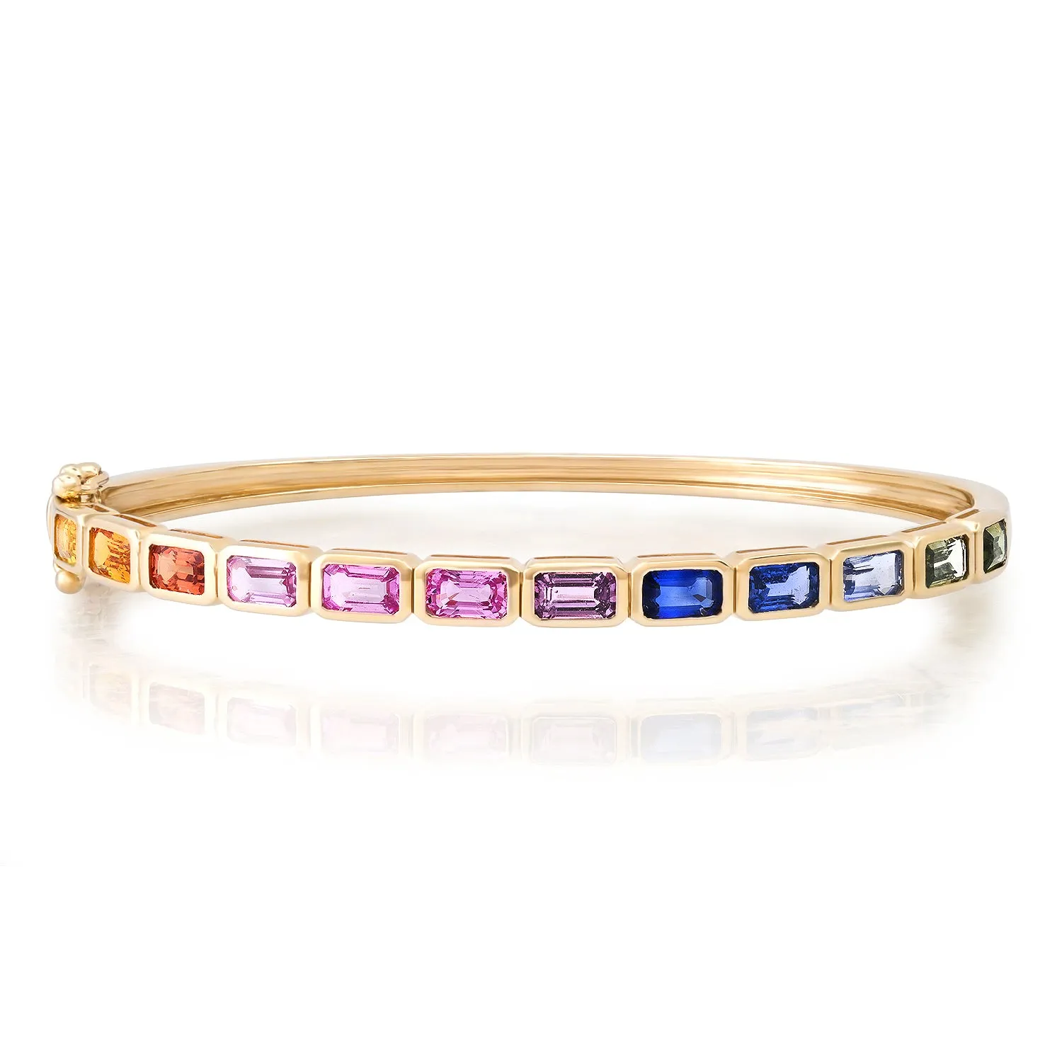 Emerald Cut Bezel Set Rainbow Sapphire Bangle Bracelet