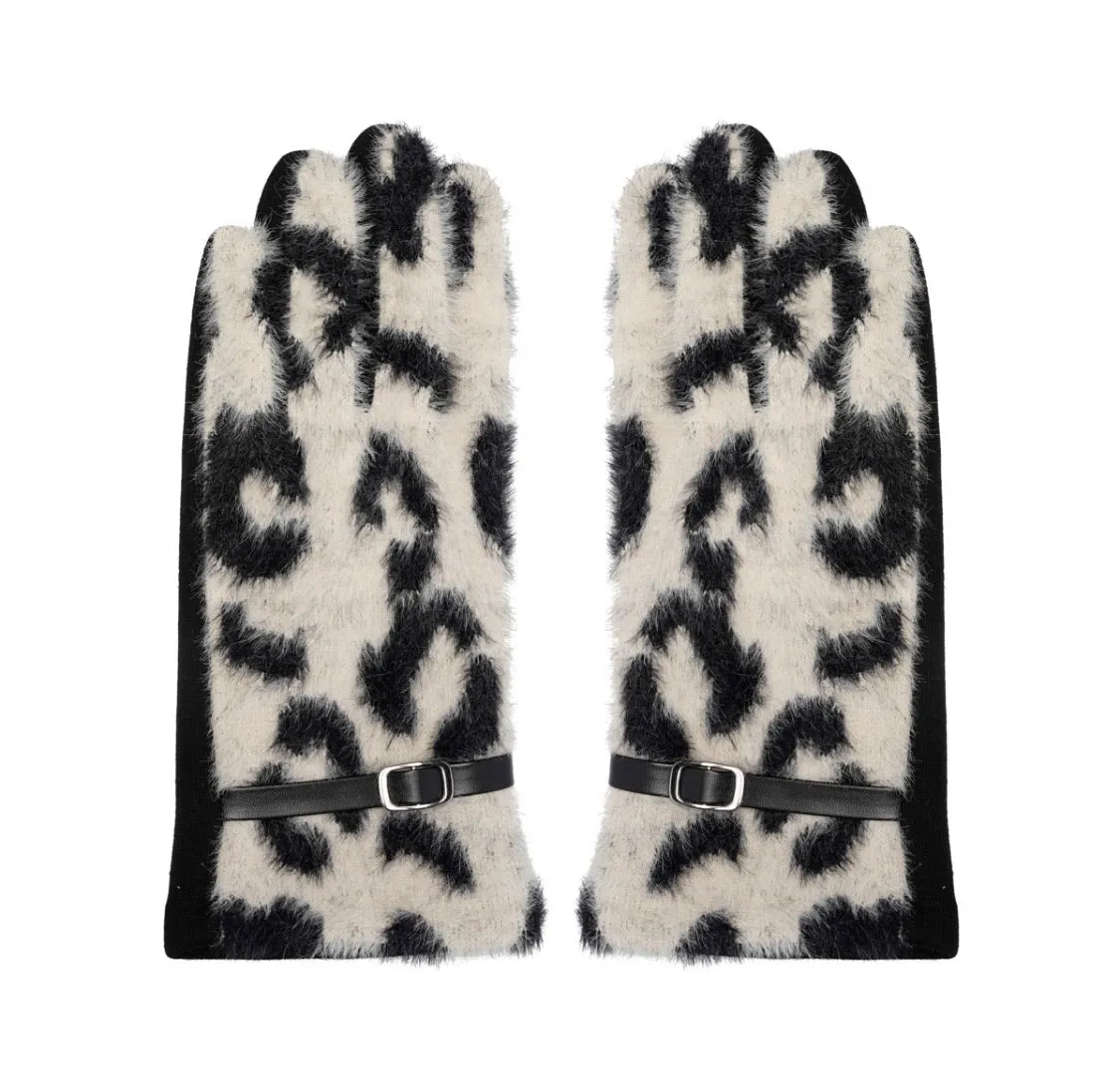 Faux Fur Animal Print Gloves - Beige