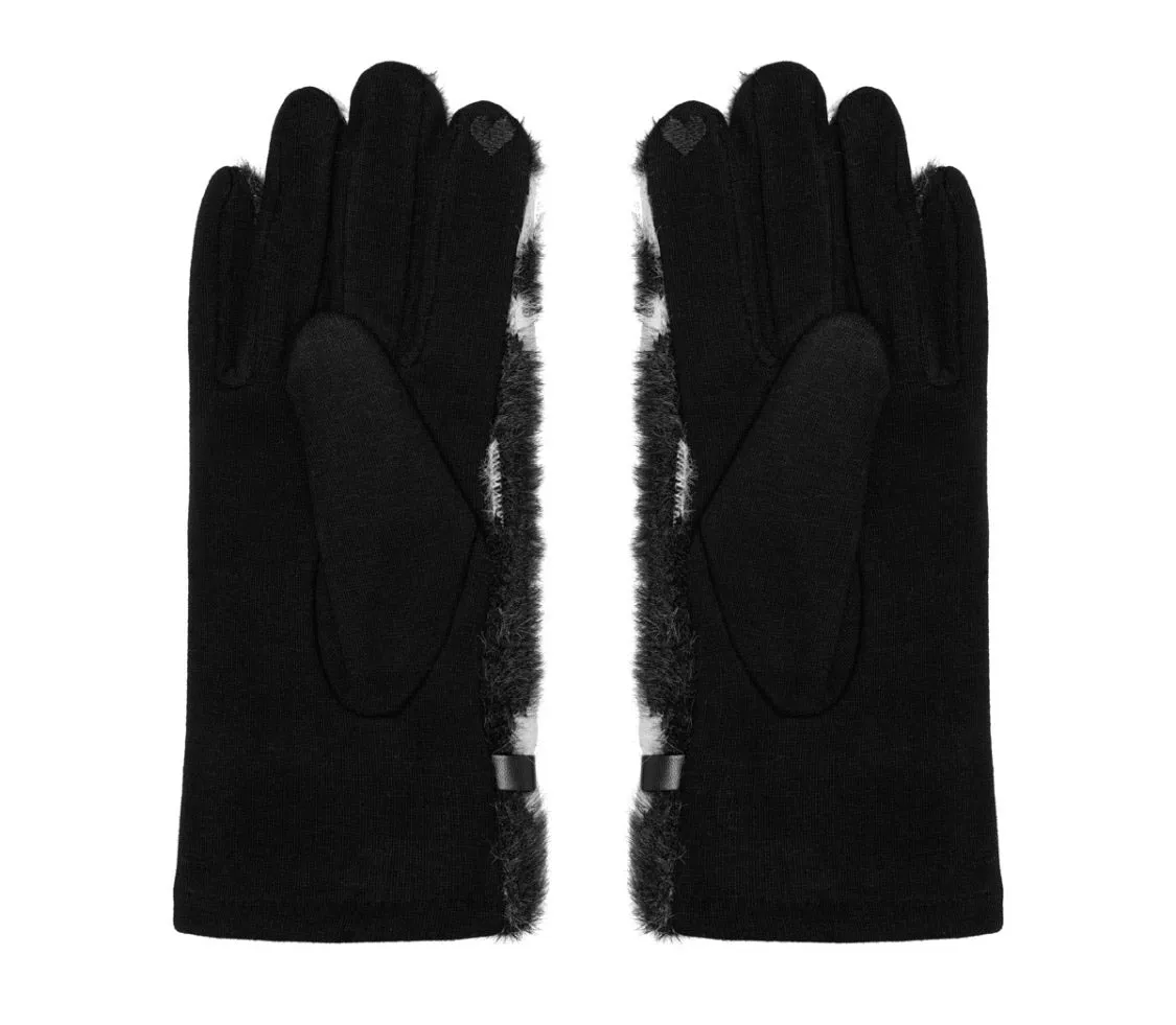 Faux Fur Animal Print Gloves - Black