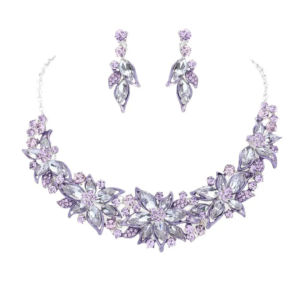 Flower Stone Cluster Embellished Evening Jewelry Set