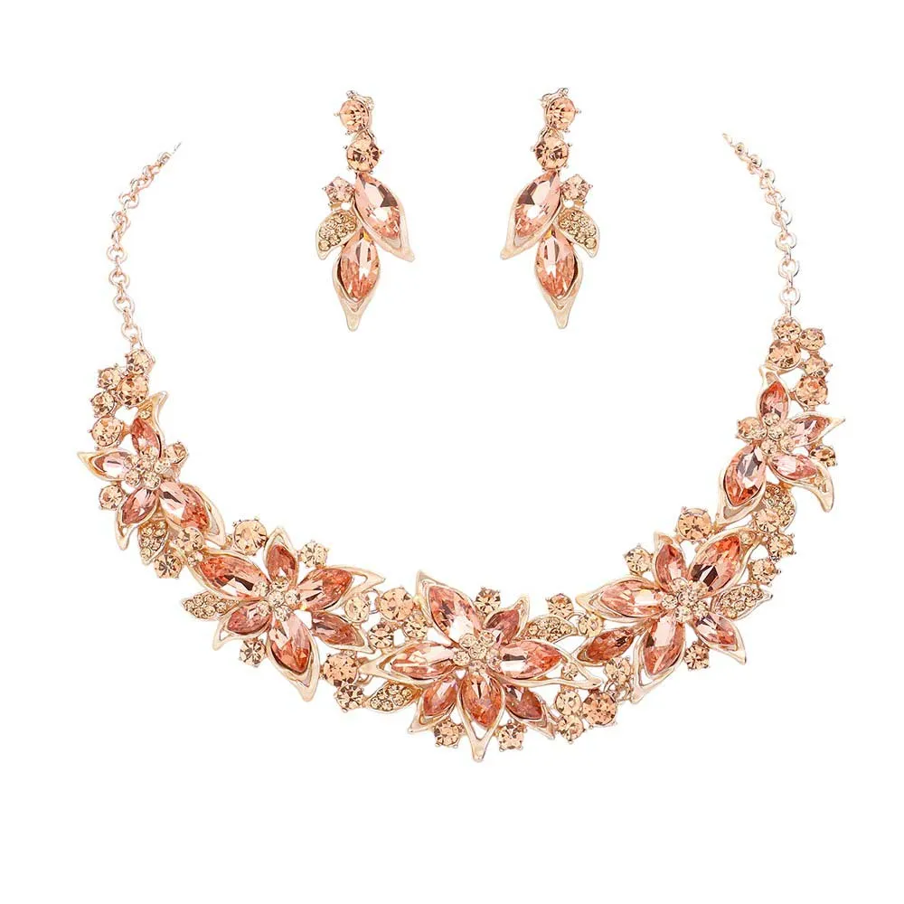 Flower Stone Cluster Embellished Evening Jewelry Set