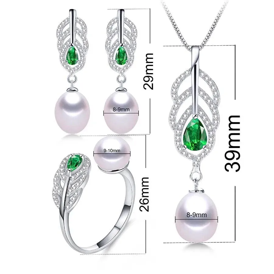 FreshwaterPearl Earrings, Ring & Pendant Necklace Jewelry Set