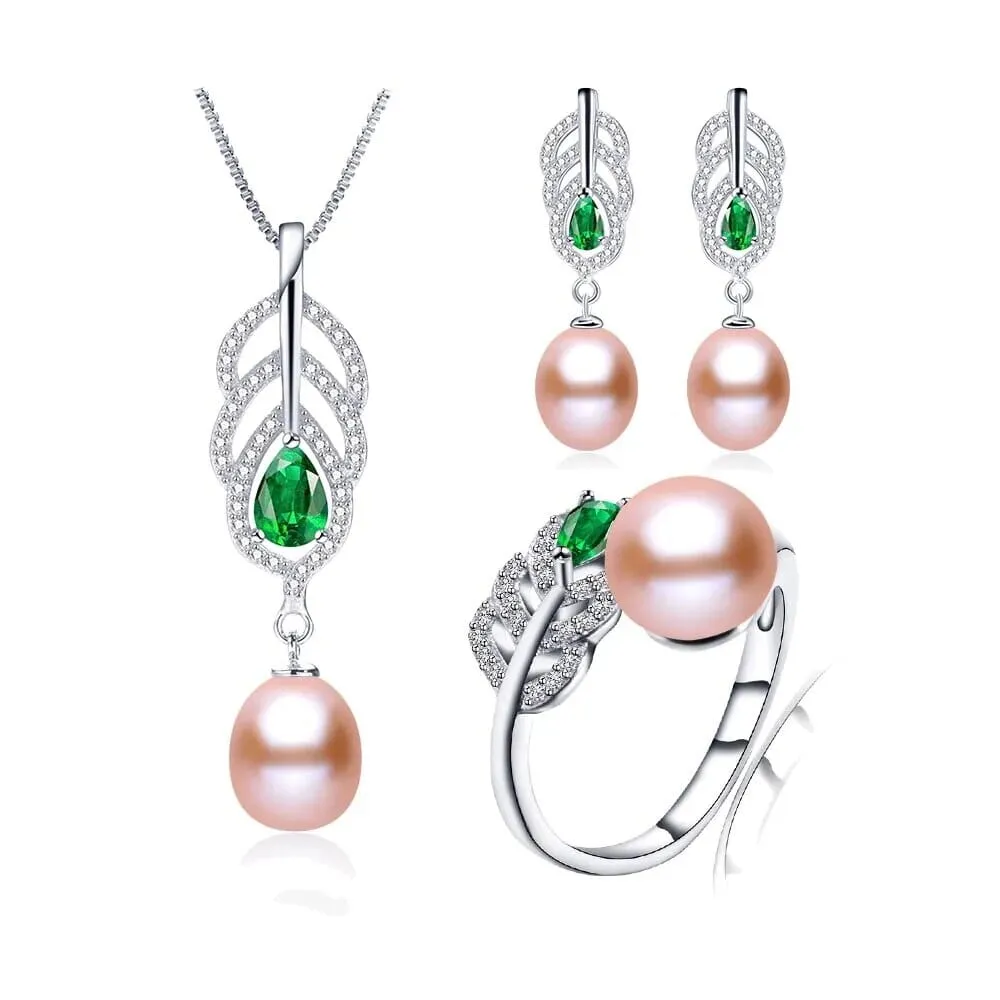 FreshwaterPearl Earrings, Ring & Pendant Necklace Jewelry Set