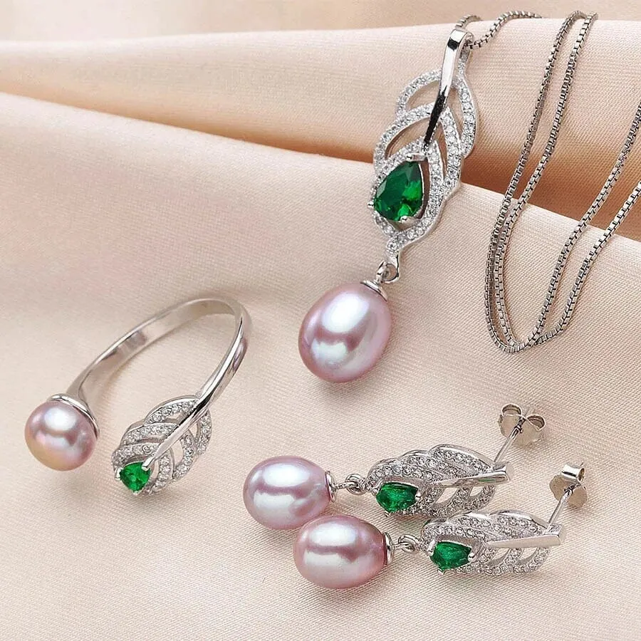 FreshwaterPearl Earrings, Ring & Pendant Necklace Jewelry Set