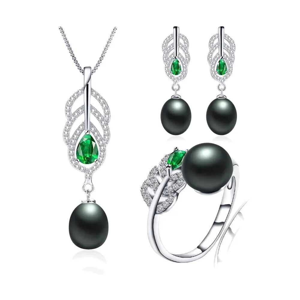 FreshwaterPearl Earrings, Ring & Pendant Necklace Jewelry Set