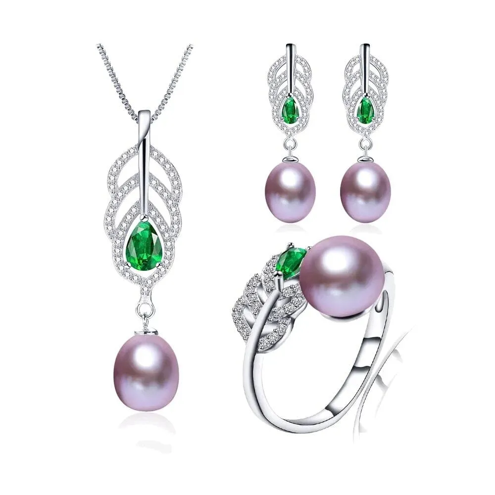 FreshwaterPearl Earrings, Ring & Pendant Necklace Jewelry Set