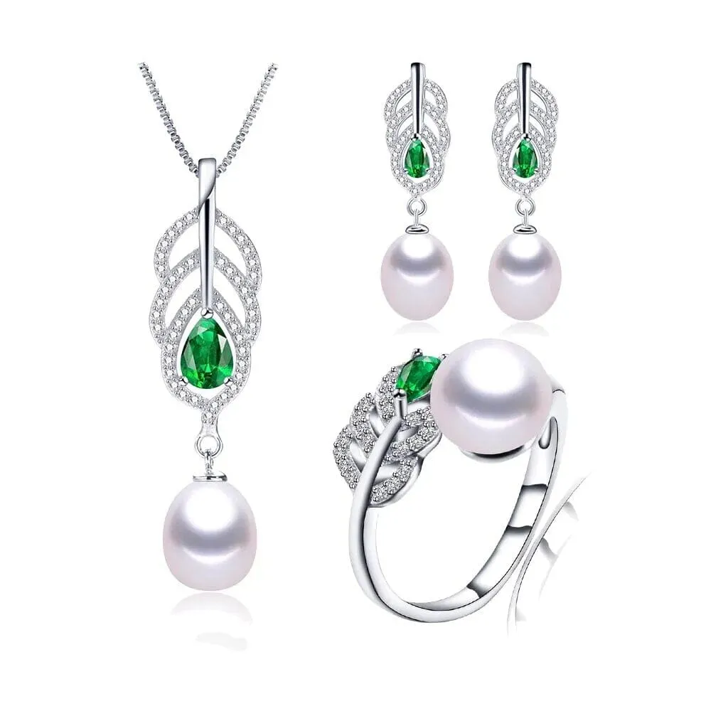 FreshwaterPearl Earrings, Ring & Pendant Necklace Jewelry Set