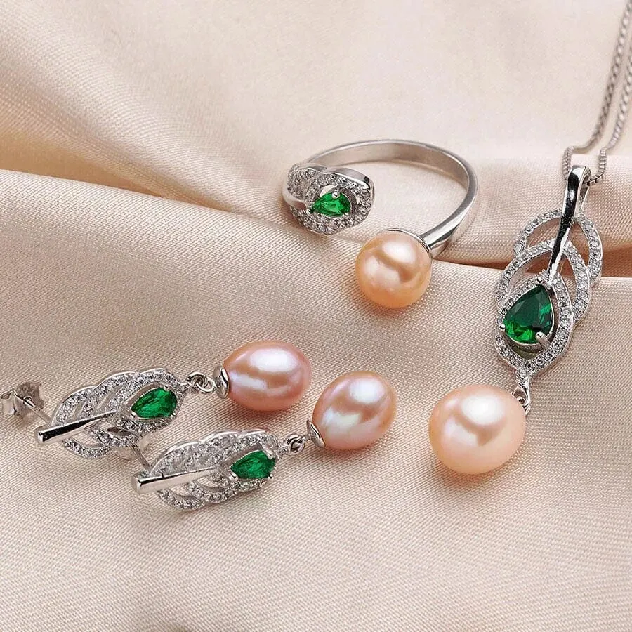 FreshwaterPearl Earrings, Ring & Pendant Necklace Jewelry Set