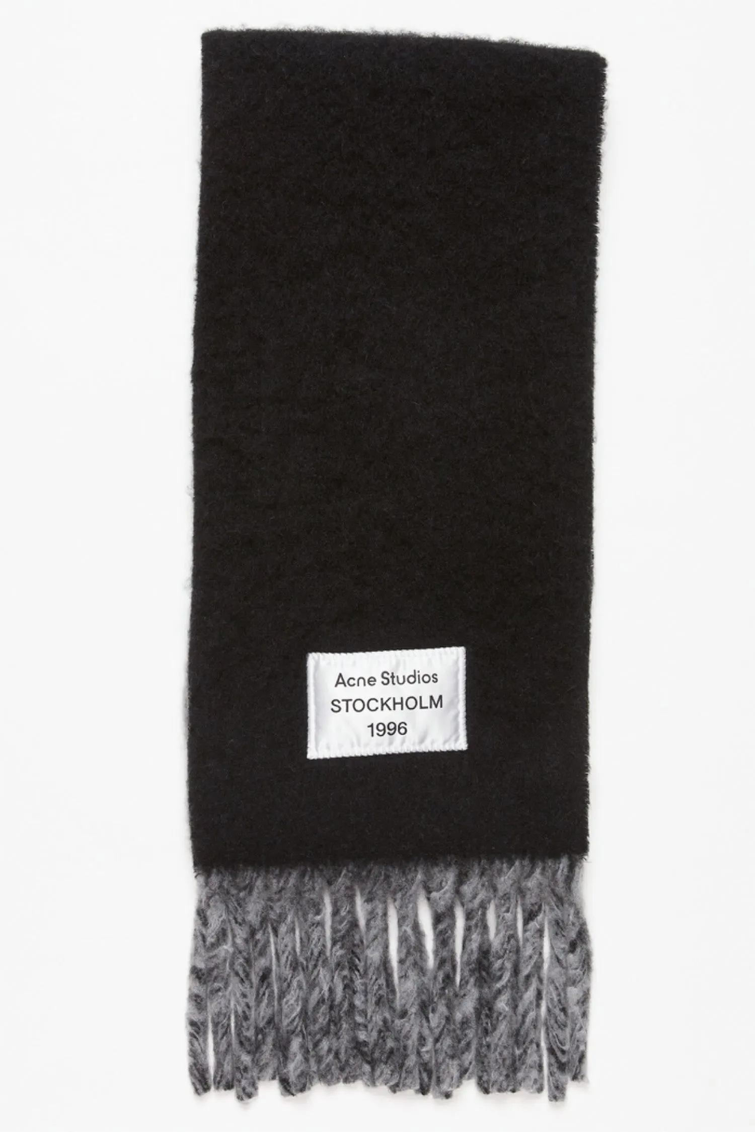 Fringed Logo Label Scarf Black/Grey