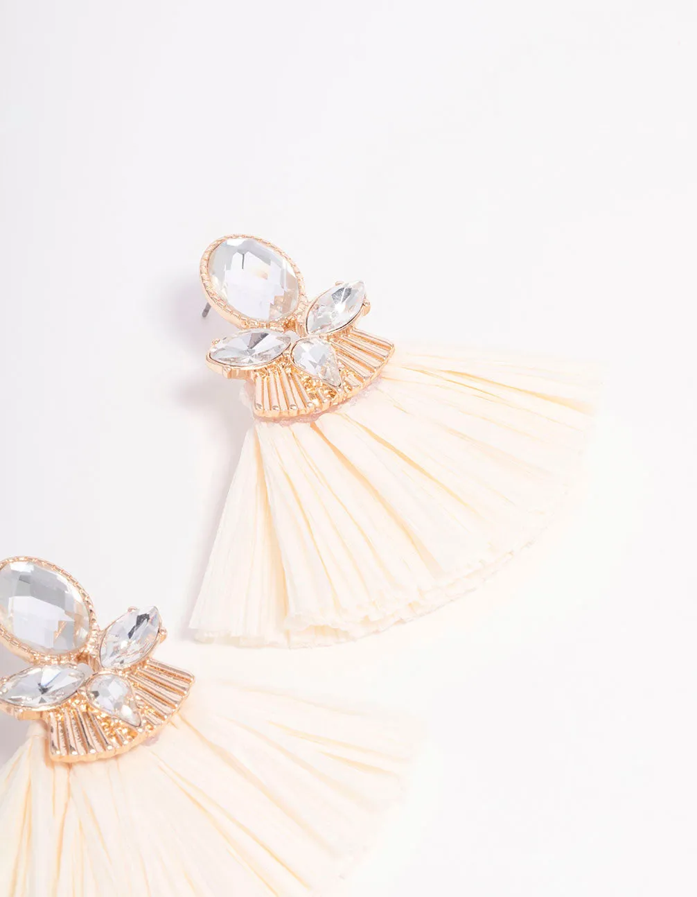 Gold Raffia Diamante Drop Earrings