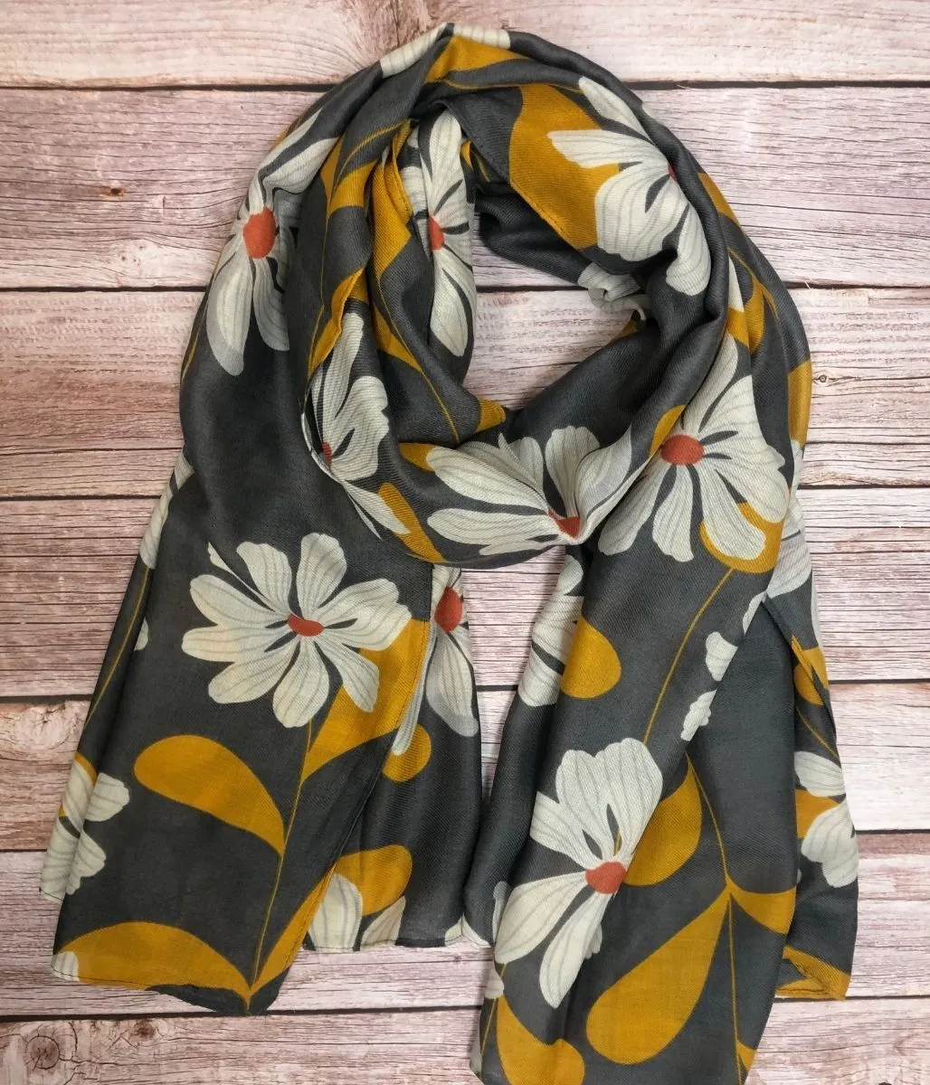 Grey Bold Blooms Scarf