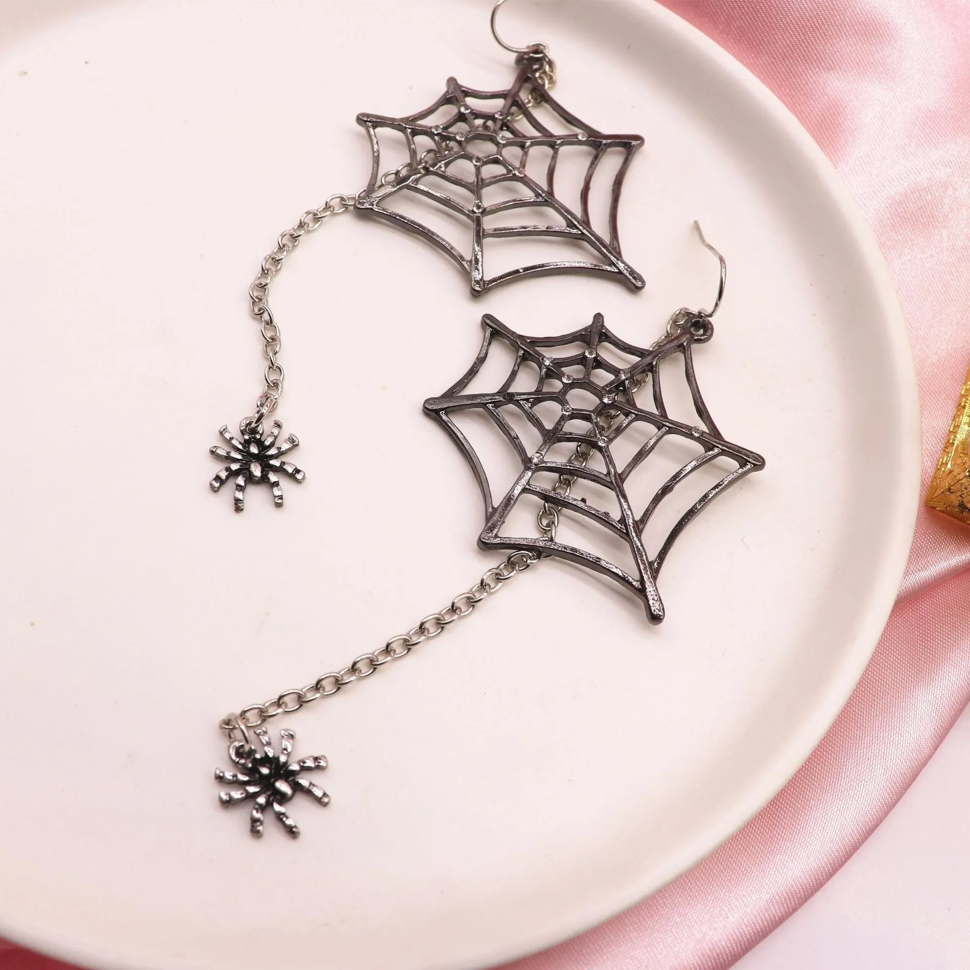 Halloween Earrings Black Spiders 3.5  Dangle Drop Earrings