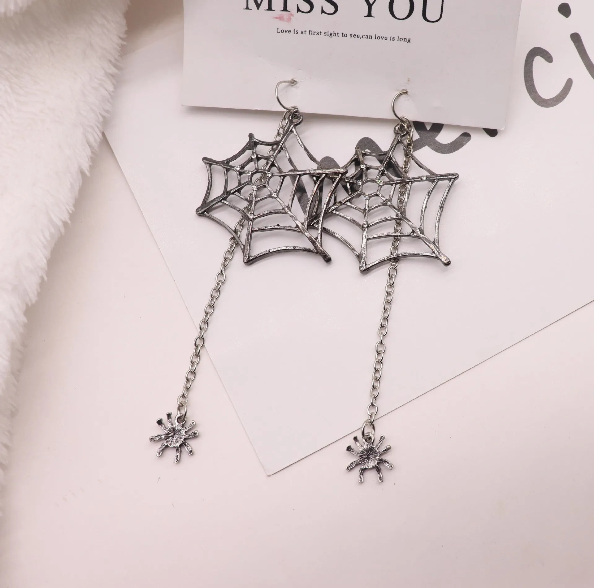 Halloween Earrings Black Spiders 3.5  Dangle Drop Earrings