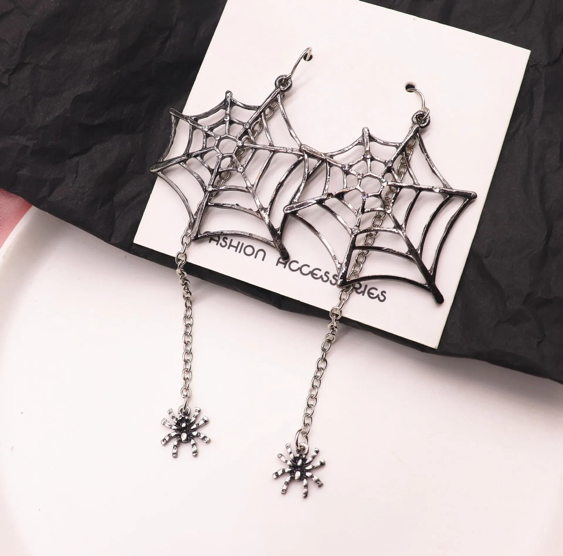 Halloween Earrings Black Spiders 3.5  Dangle Drop Earrings