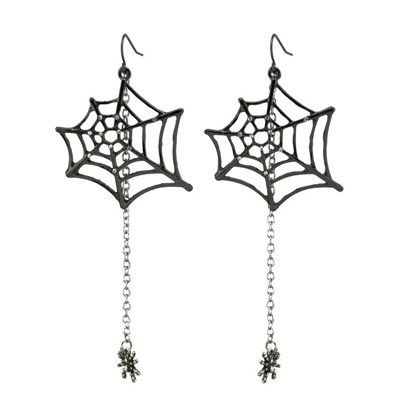 Halloween Earrings Black Spiders 3.5  Dangle Drop Earrings