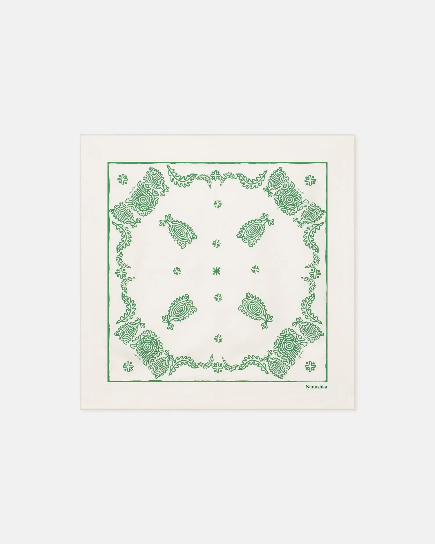 Helka - Printed Silk Scarf - Creme/Green